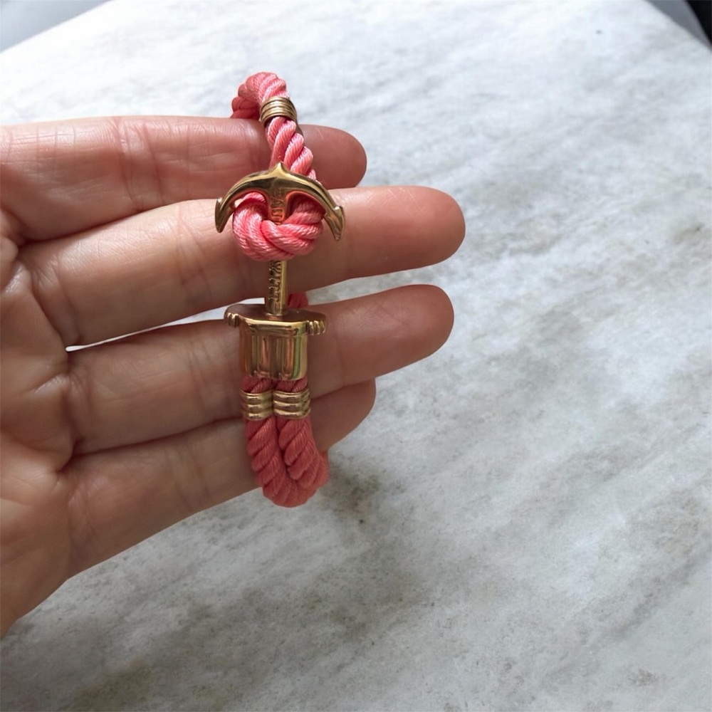 Coral Rope Anchor Bracelet with Gold-Tone Hardware